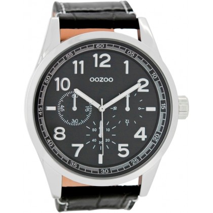 OOZOO Timepieces 50mm Black Croco Leather Strap C7483